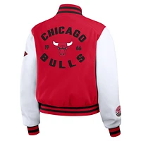 Women's WEAR by Erin Andrews Red/White Chicago Bulls Cropped Varsity Full-Zip Jacket