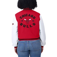 Women's WEAR by Erin Andrews Red/White Chicago Bulls Cropped Varsity Full-Zip Jacket