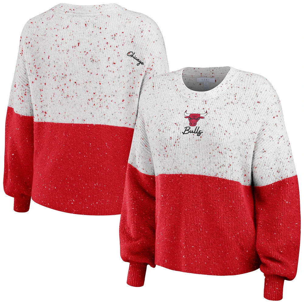 Women's WEAR by Erin Andrews  White/Red Chicago Bulls Color-Block Pullover Sweater