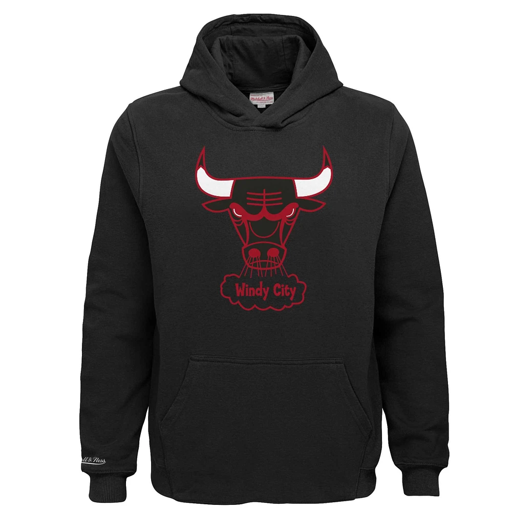 Sweat à capuche noir avec logo rétro Mitchell & Ness pour jeunes Chicago Bulls Hardwood Classics