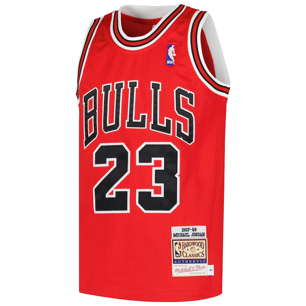 Maillot authentique Mitchell & Ness Michael Jordan rouge Chicago Bulls Hardwood Classics 1997/98 pour jeune