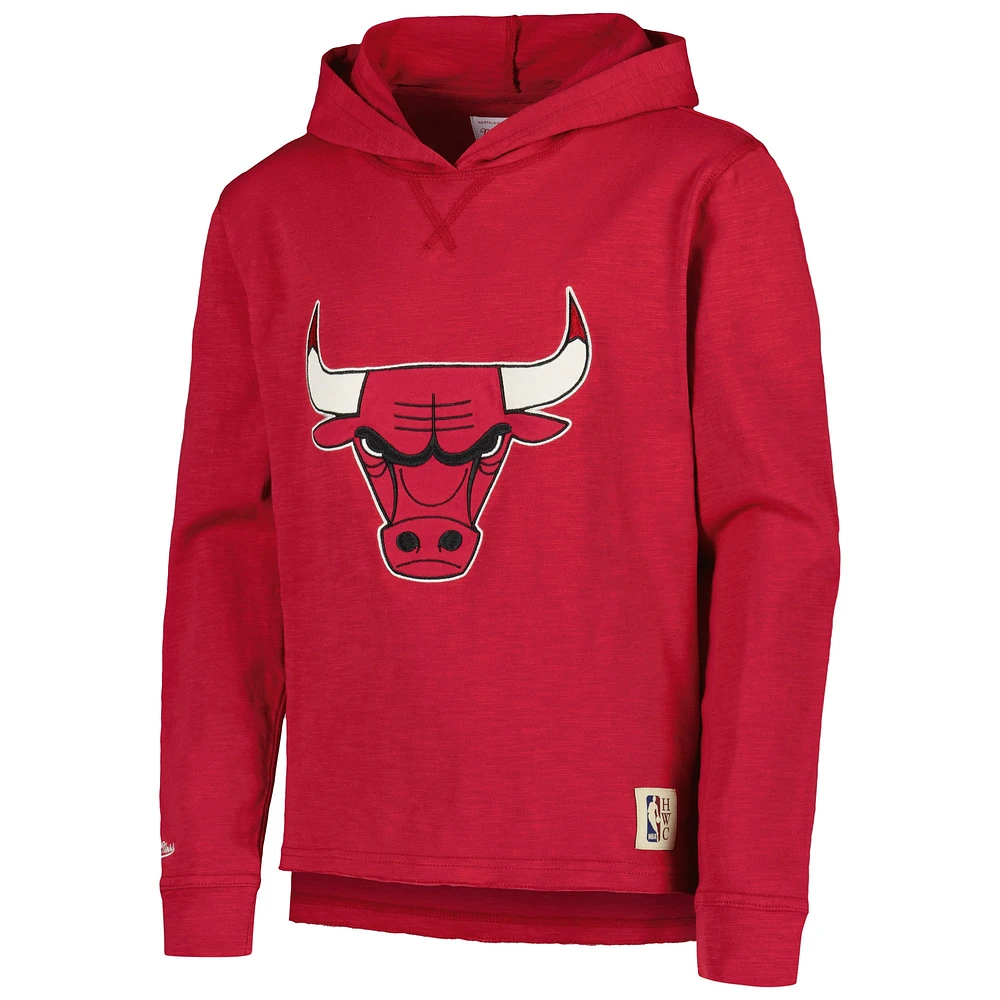 Youth Mitchell & Ness Red Chicago Bulls Hardwood Classics Legendary Slub Lightweight Pullover Hoodie