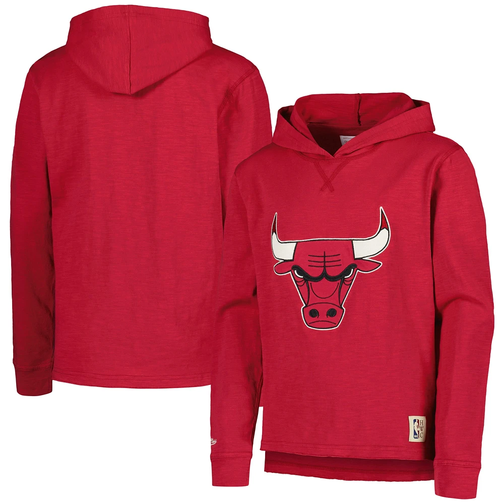 Youth Mitchell & Ness Red Chicago Bulls Hardwood Classics Legendary Slub Lightweight Pullover Hoodie