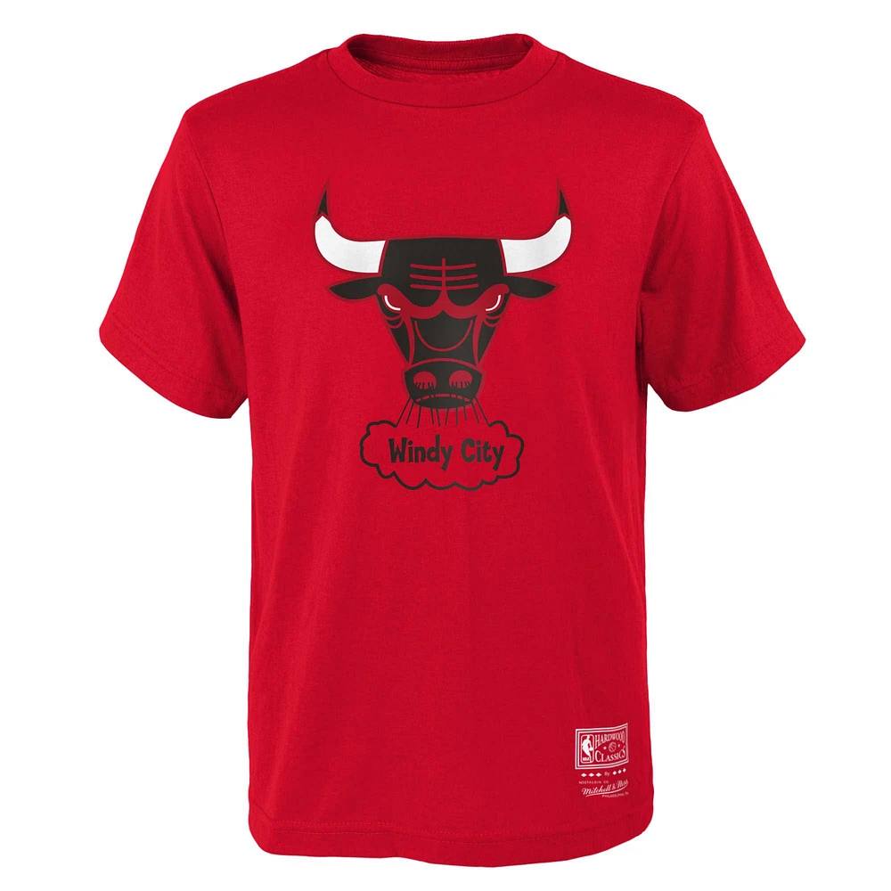 Youth Mitchell & Ness Red Chicago Bulls Hardwood Classics Retro Logo T-Shirt