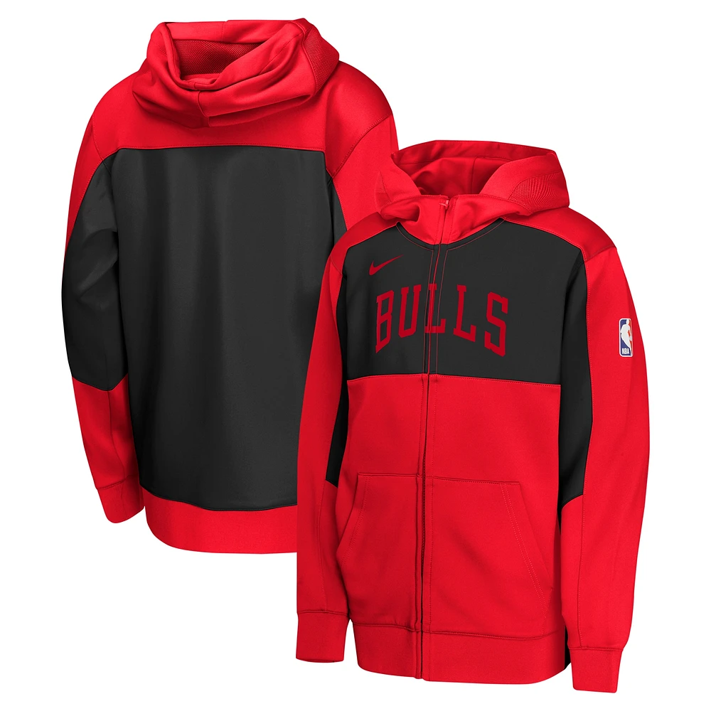 Sweat à capuche entièrement zippé Nike Chicago Bulls Authentic On-Court Showtime Performance rouge/noir pour jeune