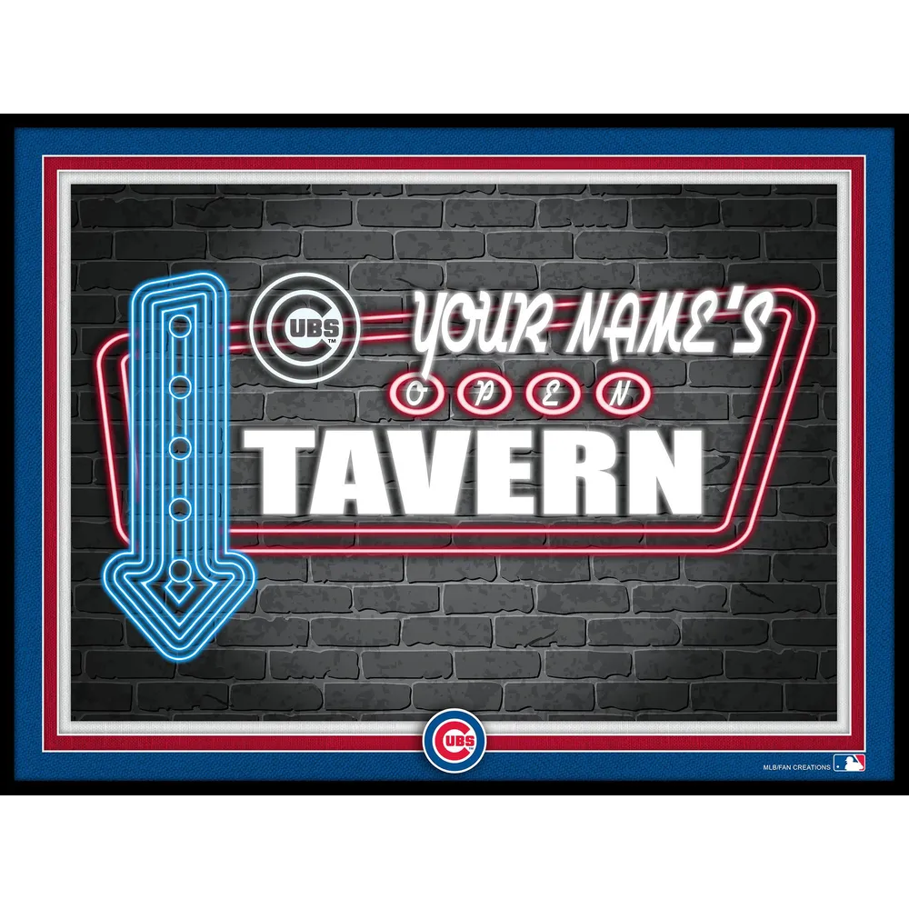 Chicago Cubs 12'' x 16'' Personalized Framed Neon Tavern Print - Black
