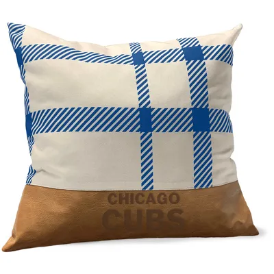 Chicago Cubs 18'' x 18'' Farmhouse Plaid Faux Leather Throw Pillow
