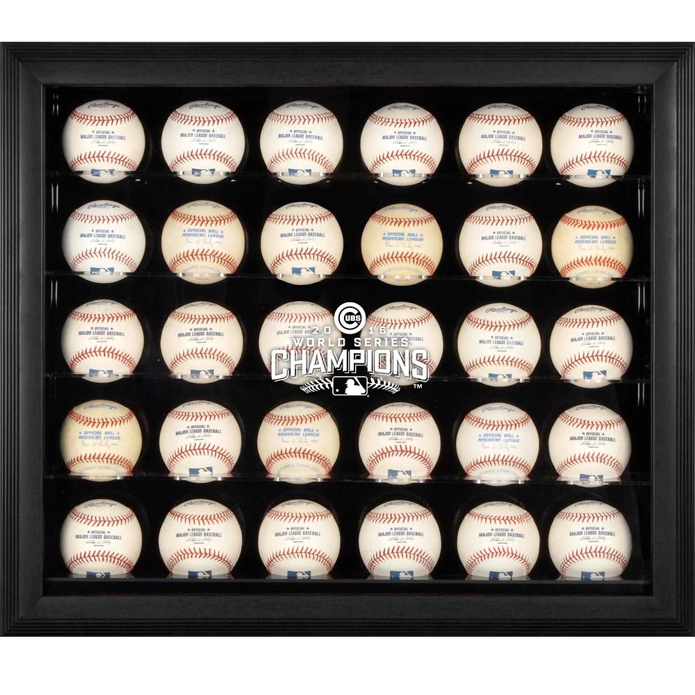 Présentoir à 30 balles avec logo encadré noir des champions de la série mondiale MLB 2016 des Cubs de Chicago
