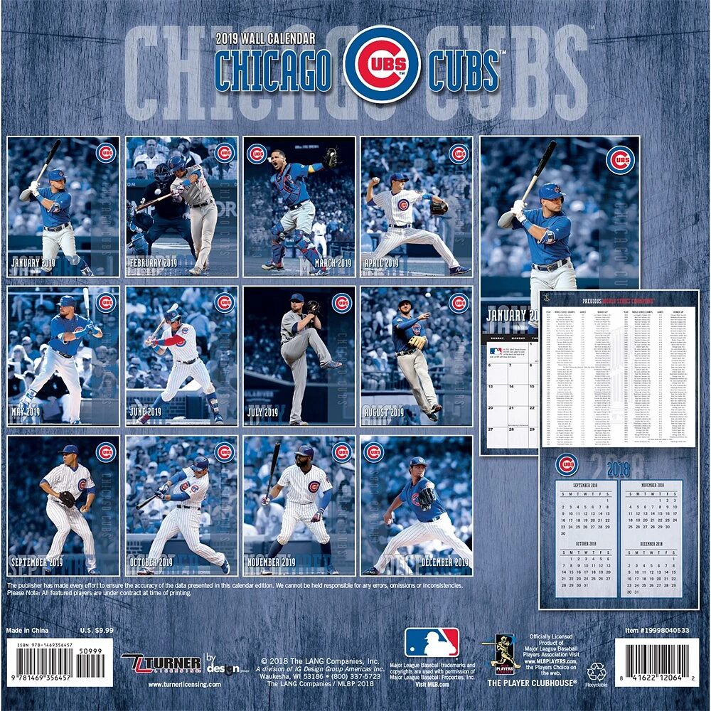 Mini calendrier mural des Cubs de Chicago 2019