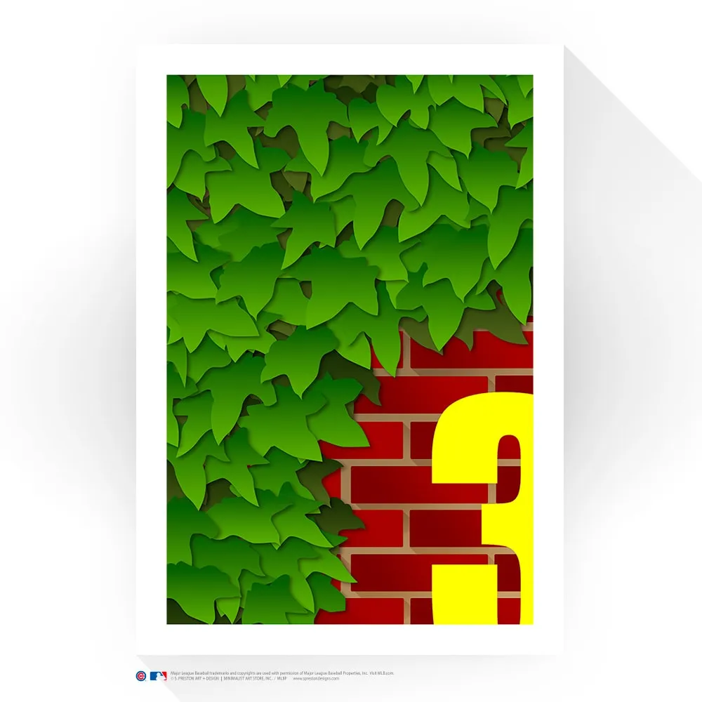 Chicago Cubs 24 x 32 Wrigley Field Ivy Walls Minimalist Art Giclee Print