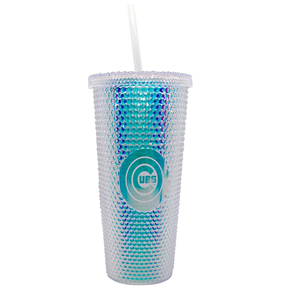 Cubs de Chicago 24oz. Gobelet de voyage clouté irisé avec paille