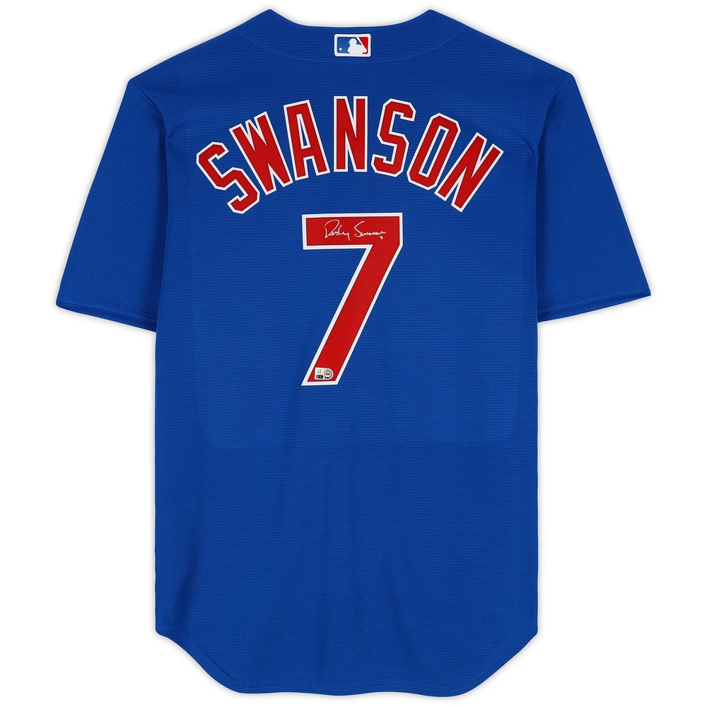 Dansby Swanson Chicago Cubs Autographed Blue Nike Replica Jersey