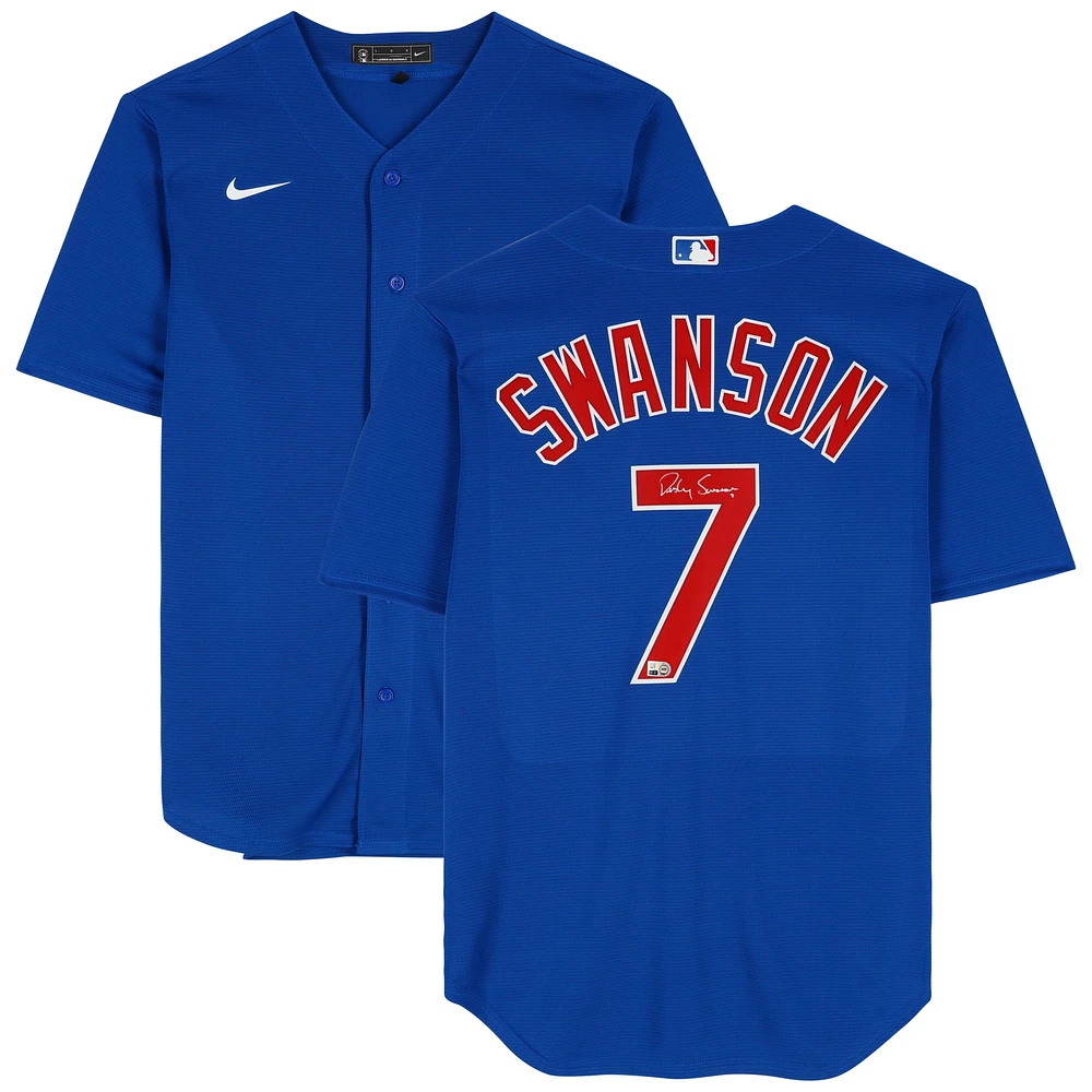 Dansby Swanson Chicago Cubs Autographed Blue Nike Replica Jersey