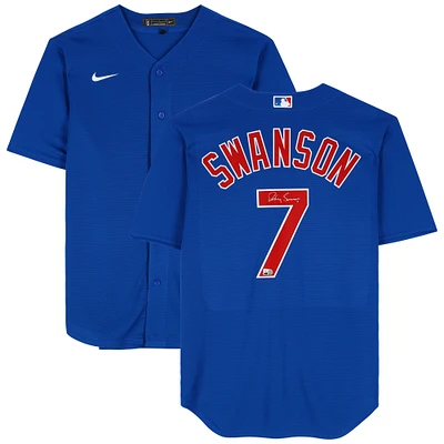 Dansby Swanson Chicago Cubs Autographed Blue Nike Replica Jersey