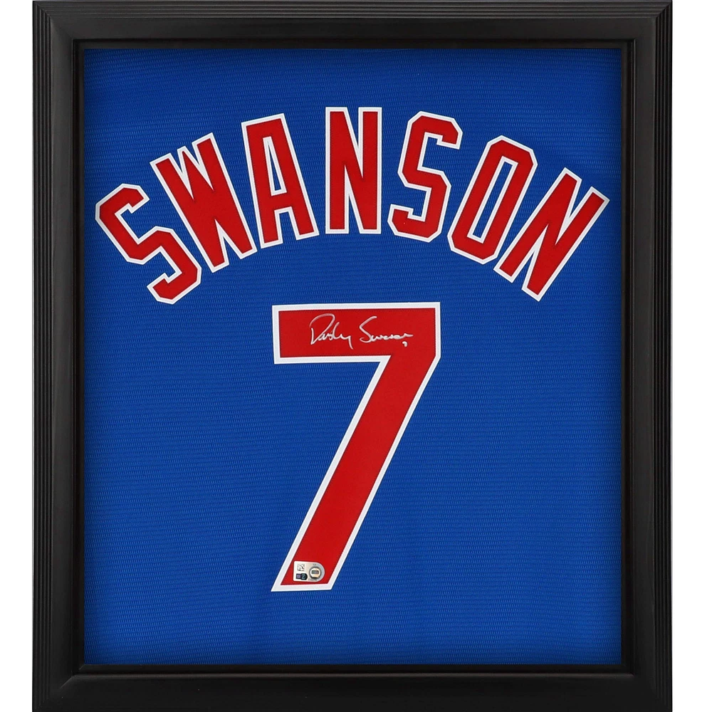 Dansby Swanson Chicago Cubs Autographed Framed Blue Nike Replica Jersey Shadowbox
