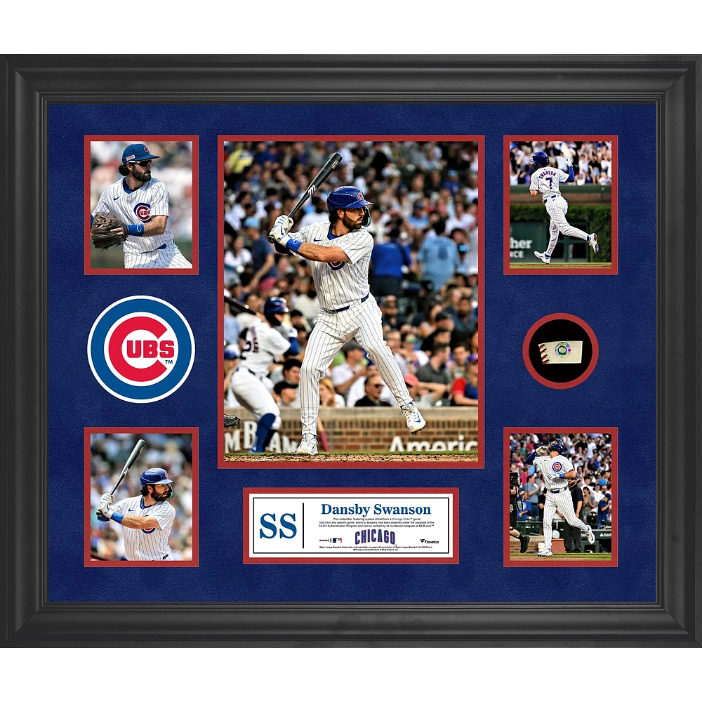 Dansby Swanson Chicago Cubs Framed 5-Photo Collage with a Piece of Game-Used Ball