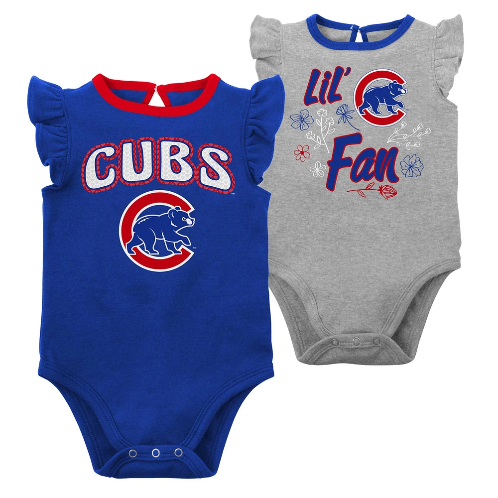 Lot de deux bodys pour nouveau-né et bébé Royal/gris chiné Chicago Cubs Little Fan