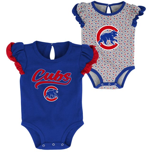 Ensemble de deux bodys Scream & Shout pour nouveau-né fille, bleu royal/gris chiné, Chicago Cubs