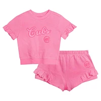 Ensemble t-shirt et short rose Fanatics pour filles des Chicago Cubs Dugout