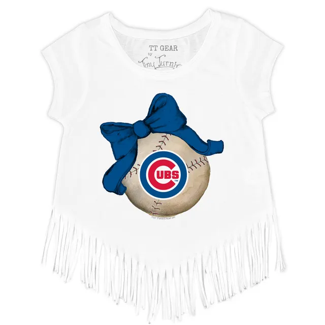 Girls Toddler Tiny Turnip White Chicago Cubs Unicorn Fringe T-Shirt Size:3T