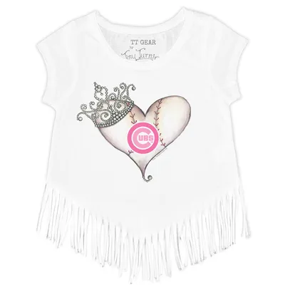 Girls Toddler Tiny Turnip White Colorado Rockies Baseball Tiara Heart Fringe T-Shirt Size: 4T