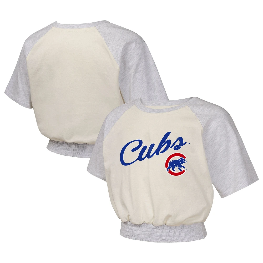 Girls Youth  Cream Chicago Cubs Curve Ball Fashion Raglan T-Shirt