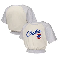 Girls Youth  Cream Chicago Cubs Curve Ball Fashion Raglan T-Shirt