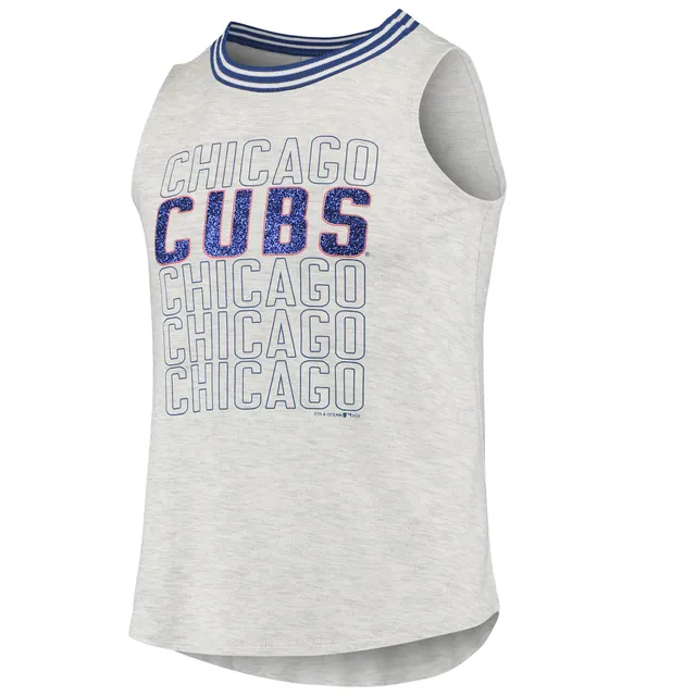 Chicago Cubs Justice Girls Youth Tri-Blend Heart Bling T-Shirt - Royal/White