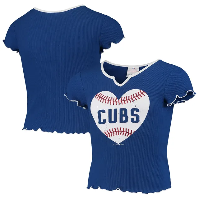 New Era Girls Youth White Chicago Cubs Pinstripe V-Neck T-shirt