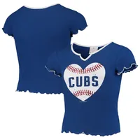 New Era Girls Youth White Chicago Cubs Pinstripe V-Neck T-shirt