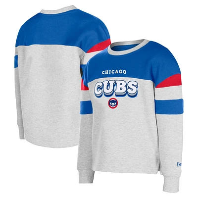 Girls Youth New Era Gray Chicago Cubs Colorblock Pullover Sweatshirt