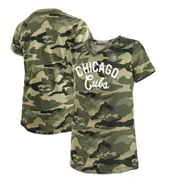 Chicago Cubs New Era Girls Youth 2021 Armed Forces Day Brushed Camo V-Neck T-Shirt - Green
