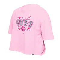 T-shirt d'équipe à paillettes Flip New Era rose clair pour filles des Chicago Cubs
