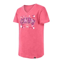 T-shirt rose à col en V sequins New Era pour jeunes filles des Chicago Cubs