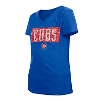 Girls Youth New Era Royal Chicago Cubs Flip Sequin Team V-Neck T-Shirt