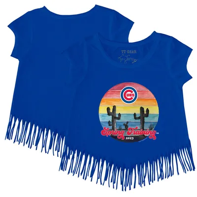Chicago Cubs Tiny Turnip Girls Youth 2023 Spring Training Fringe T-Shirt