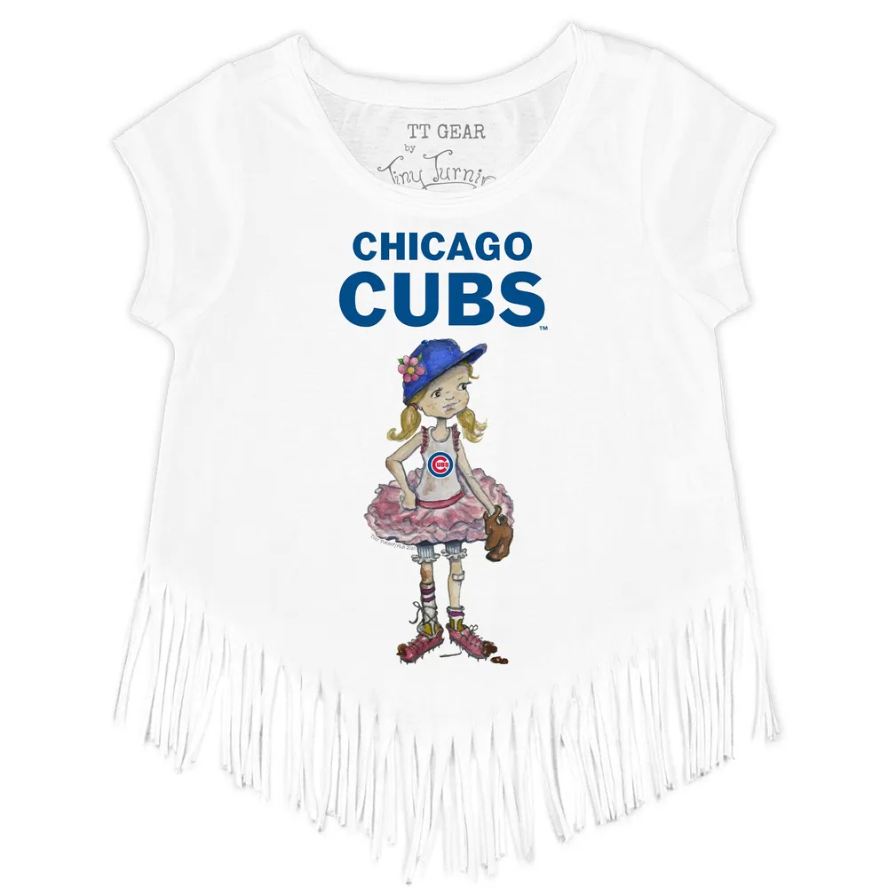 Girls Youth Tiny Turnip White Chicago Cubs Baseball Love Fringe T-Shirt Size: Small