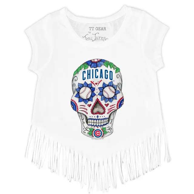 Girls Toddler Chicago Cubs Tiny Turnip Royal Girl Teddy Fringe T-Shirt