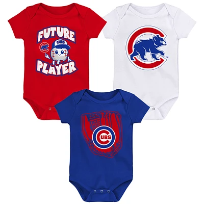 Lot de trois bodys joueur ligue mineure Chicago Cubs pour bébé Royal/rouge/blanc