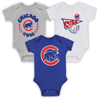 Lot de 3 bodys Chicago Cubs Biggest Little Fan pour bébé Royal/Blanc/Gris chiné