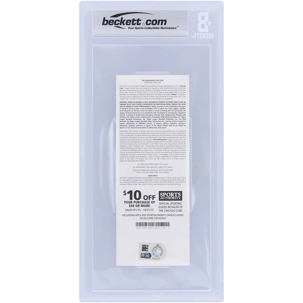 Kris Bryant Chicago Cubs Autographed Beckett Fanatics Witnessed Authenticated Auto 10 Ticket from April 18, 2015 with "1st Career Hit" Inscription