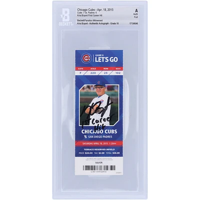 Kris Bryant Chicago Cubs Autographed Beckett Fanatics Witnessed Authenticated Auto 10 Ticket from April 18, 2015 with "1st Career Hit" Inscription
