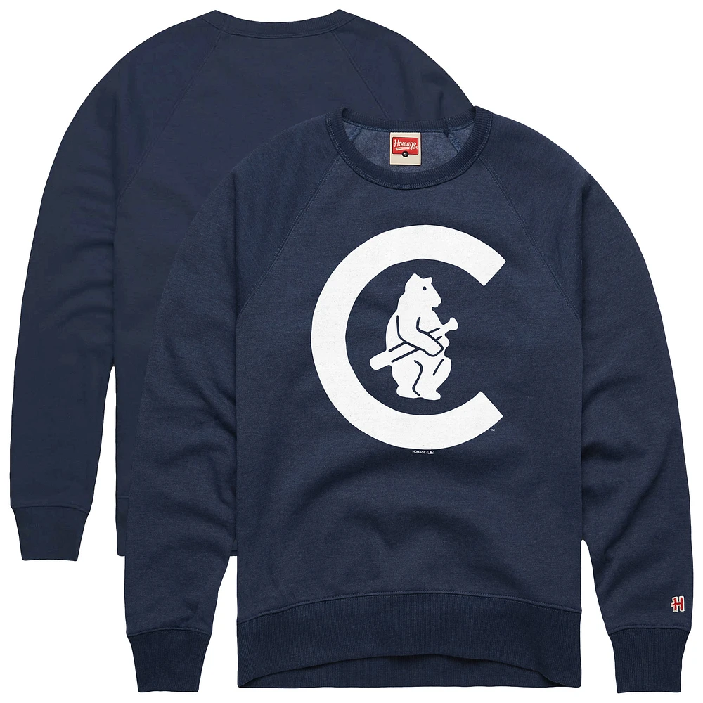 Men's Homage  Navy Chicago Cubs Retro Tri-Blend Pullover Sweatshirt