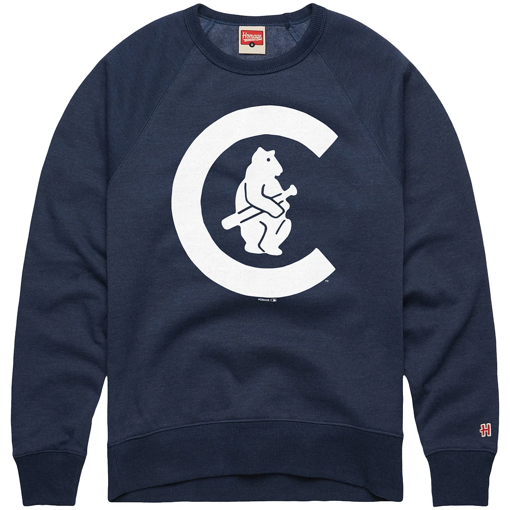 Men's Homage  Navy Chicago Cubs Retro Tri-Blend Pullover Sweatshirt