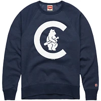 Men's Homage  Navy Chicago Cubs Retro Tri-Blend Pullover Sweatshirt