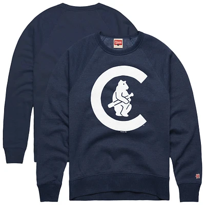 Men's Homage  Navy Chicago Cubs Retro Tri-Blend Pullover Sweatshirt