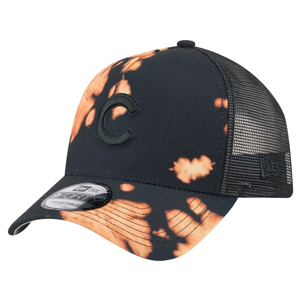Men's New Era  Black Chicago Cubs Bleached A-Frame 9FORTY Adjustable Hat