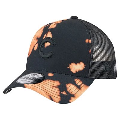 Men's New Era  Black Chicago Cubs Bleached A-Frame 9FORTY Adjustable Hat