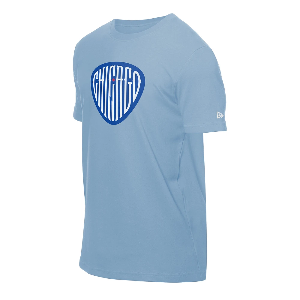 Men's New Era  Light Blue Chicago Cubs Guitar Pick T-Shirt