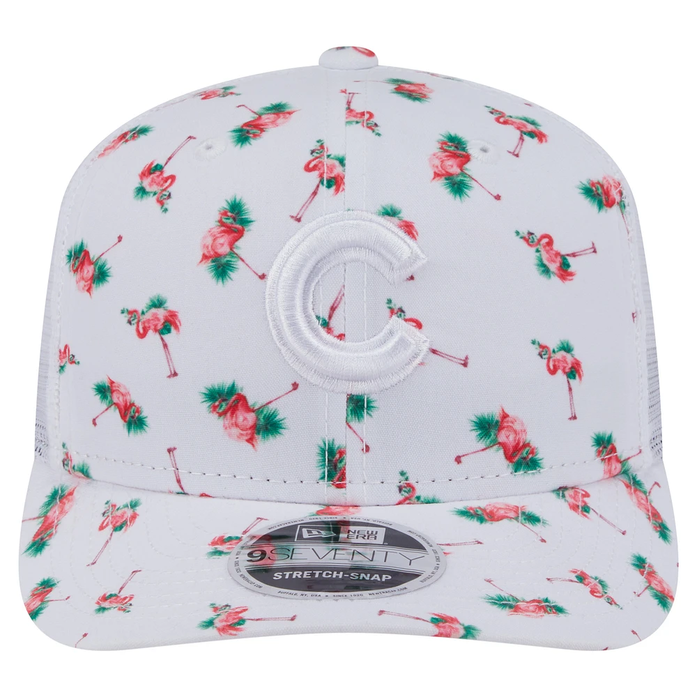 Men's New Era  White Chicago Cubs Flamingo Mesh Back 9SEVENTY Stretch-Snap Hat